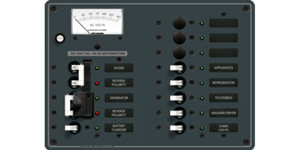 Blue Sea Panel 120V Stainless Steel 9 Pos + Vm