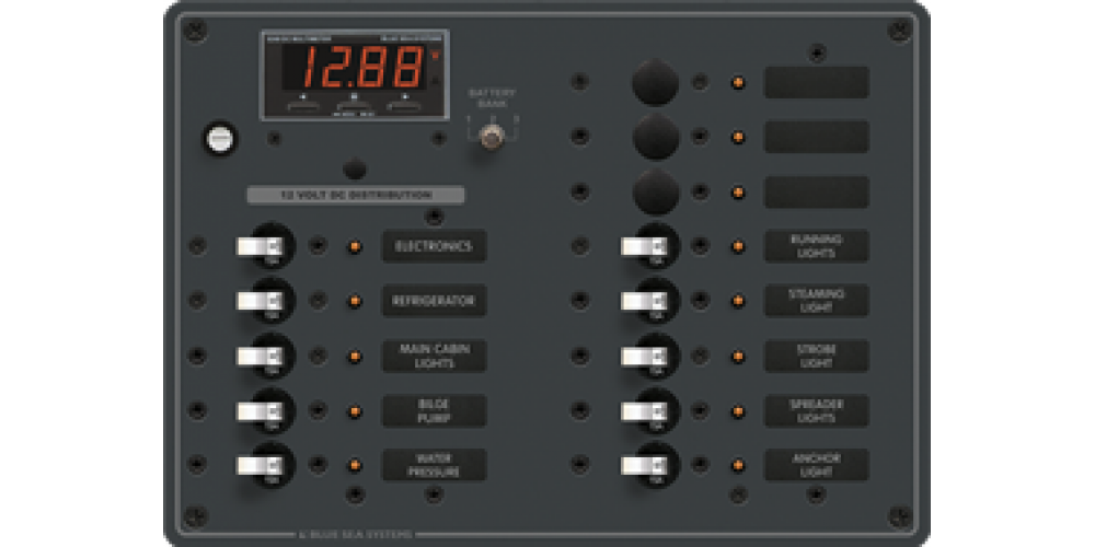 Blue Sea Panel 13 Pos W/Dig Meter