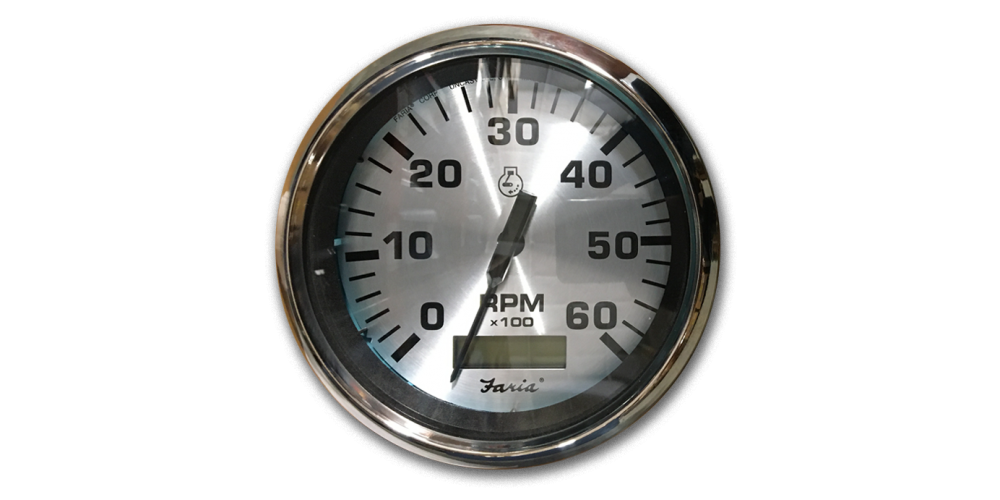 Faria Spun Silver Tachometer with Hourmeter 6000 RPM - 36032