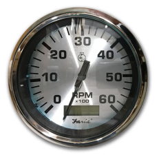 Faria Spun Silver Tachometer with Hourmeter 6000 RPM - 36032