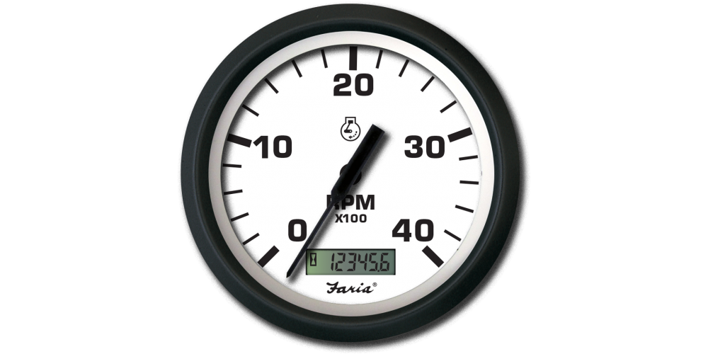 Faria Tachometer with Hourmeter 3000 RPM Euro White - 32931