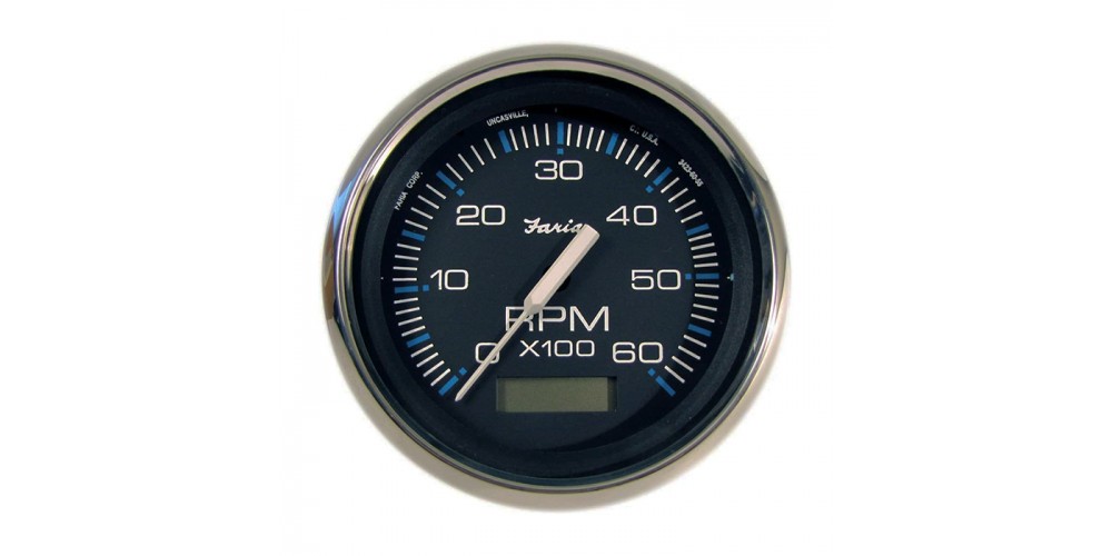 Faria Chesapeake Black Stainless Steel Tachometer 6000 RPM w/ Hourmeter - FAR33732