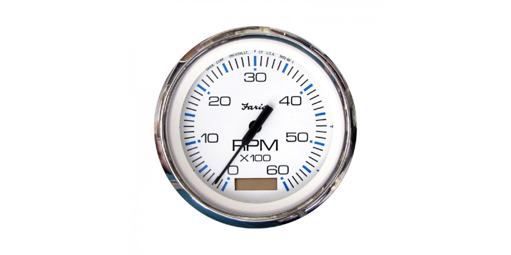 Faria Chesapeake White Stainless Steel Tachometer 6000 RPM w/ Hourmeter - FAR33832