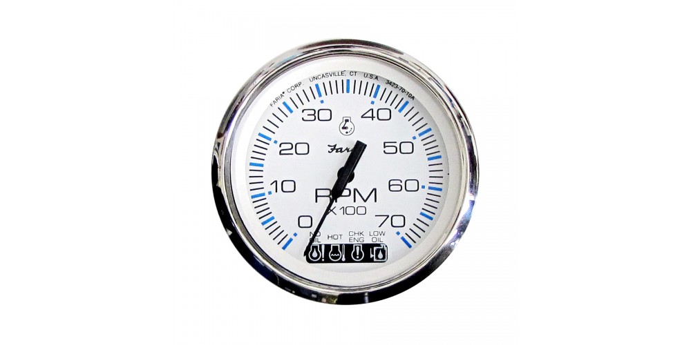 Faria Chesapeake White Stainless Steel Tachometer 0-7000 RPM with SystemCheck Indicator - FAR33850