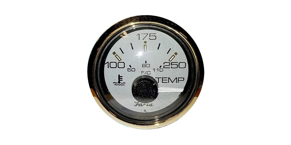 Faria Water Temperature Gauge 100-250F Signature Gold - 14504