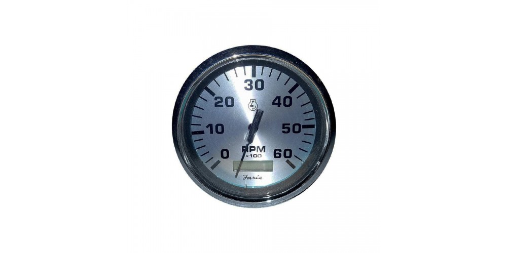 Faria Tachometer with Hourmeter 4000 RPM Spun Silver - 36034