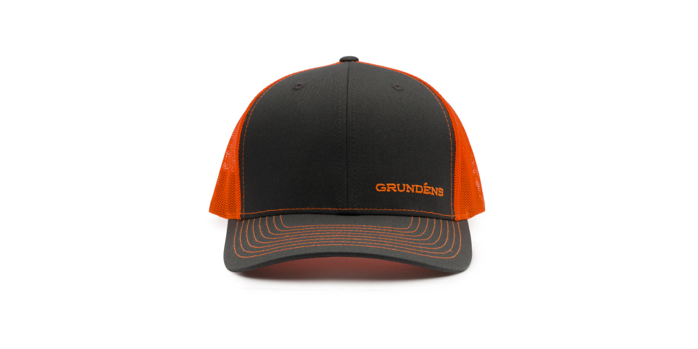 Grundens Offset Embroidered Logo Trucker Hat Charcoal/Neon Orange One Size - 50269